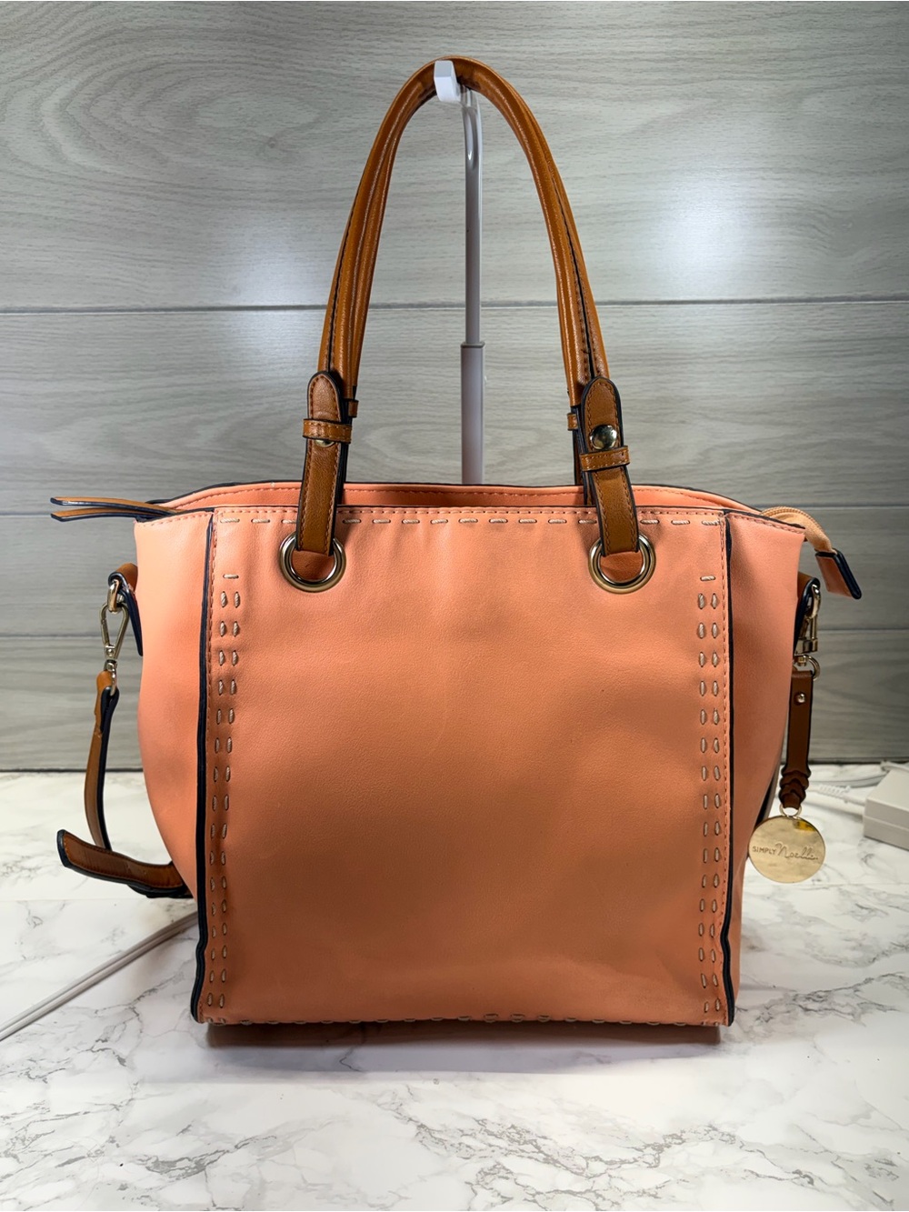Simply Noelle Peach Tote with Tan Handles